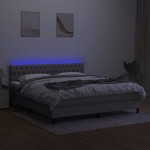 vidaXL Pat cu arcuri, saltea și LED, gri deschis, 180x200 cm, textil