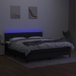 vidaXL Pat cu arcuri, saltea și LED, negru, 180x200 cm, textil