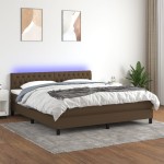 vidaXL Pat cu arcuri, saltea și LED, maro închis, 180x200 cm, textil vidaXL Pat cu arcuri, saltea și LED, maro închis, 180x200 cm, textil