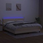vidaXL Pat cu arcuri, saltea și LED, crem, 180x200 cm, textil
