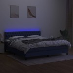 vidaXL Pat cu arcuri, saltea și LED, albastru, 180x200 cm, textil