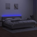 vidaXL Pat cu arcuri, saltea și LED, gri deschis, 200x200 cm, textil