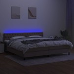 vidaXL Pat cu arcuri, saltea și LED, gri taupe, 200x200 cm, textil