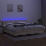 vidaXL Pat cu arcuri, saltea și LED, crem, 200x200 cm, textil