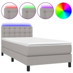 vidaXL Pat cu arcuri, saltea și LED, gri deschis, 90x200 cm, textil vidaXL Pat cu arcuri, saltea și LED, gri deschis, 90x200 cm, textil