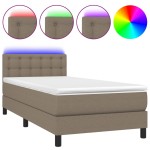 vidaXL Pat cu arcuri, saltea și LED, gri taupe, 90x200 cm, textil
