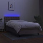 vidaXL Pat cu arcuri, saltea și LED, gri taupe, 90x200 cm, textil