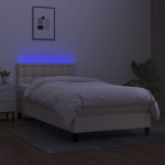 vidaXL Pat cu arcuri, saltea și LED, crem, 90x200 cm, textil vidaXL Pat cu arcuri, saltea și LED, crem, 90x200 cm, textil