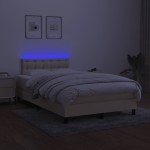 vidaXL Pat cu arcuri, saltea și LED, crem, 120x200 cm, textil