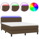 vidaXL Pat cu arcuri, saltea și LED, maro închis, 140x190 cm, textil