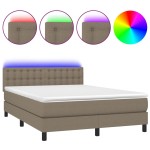 vidaXL Pat cu arcuri, saltea și LED, gri taupe, 140x190 cm, textil