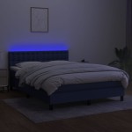 vidaXL Pat cu arcuri, saltea și LED, albastru, 140x190 cm, textil