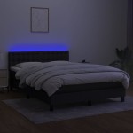 vidaXL Pat cu arcuri, saltea și LED, negru, 140x200 cm, textil vidaXL Pat cu arcuri, saltea și LED, negru, 140x200 cm, textil