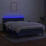 vidaXL Pat cu arcuri, saltea și LED, albastru, 140x200 cm, textil