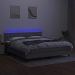 vidaXL Pat cu arcuri, saltea și LED, gri deschis, 160x200 cm, textil