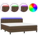 vidaXL Pat cu arcuri, saltea și LED, maro închis, 180x200 cm, textil vidaXL Pat cu arcuri, saltea și LED, maro închis, 180x200 cm, textil