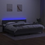 vidaXL Pat cu arcuri, saltea și LED, gri închis, 200x200 cm, textil