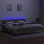 vidaXL Pat cu arcuri, saltea și LED, gri taupe, 200x200 cm, textil