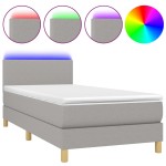 vidaXL Pat cu arcuri, saltea și LED, gri deschis, 80x200 cm, textil vidaXL Pat cu arcuri, saltea și LED, gri deschis, 80x200 cm, textil
