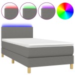vidaXL Pat cu arcuri, saltea și LED, gri închis, 90x190 cm, textil