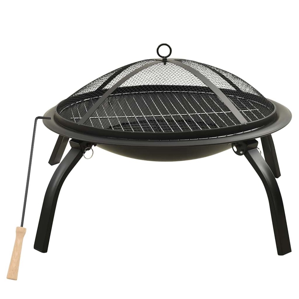vidaXL Vatră de foc 2-în-1 cu grătar și vătrai, 56x56x49 cm, oțel
