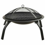 vidaXL Vatră de foc 2-în-1 cu grătar și vătrai, 56x56x49 cm, oțel vidaXL Vatră de foc 2-în-1 cu grătar și vătrai, 56x56x49 cm, oțel