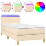 vidaXL Pat cu arcuri, saltea și LED, crem, 90x190 cm, textil