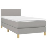 vidaXL Pat cu arcuri, saltea și LED, gri deschis, 90x200 cm, textil