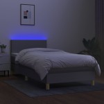vidaXL Pat cu arcuri, saltea și LED, gri deschis, 90x200 cm, textil