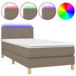 vidaXL Pat cu arcuri, saltea și LED, gri taupe, 90x200 cm, textil vidaXL Pat cu arcuri, saltea și LED, gri taupe, 90x200 cm, textil