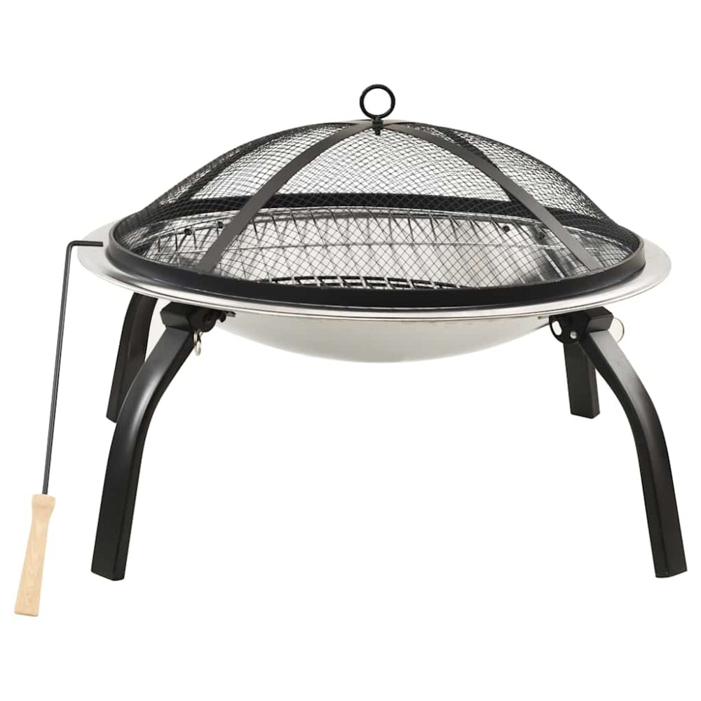 vidaXL Vatră de foc 2-în-1 cu grătar/vătrai, 56x56x49 cm, oțel inoxidabil