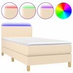 vidaXL Pat cu arcuri, saltea și LED, crem, 90x200 cm, textil vidaXL Pat cu arcuri, saltea și LED, crem, 90x200 cm, textil