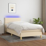 vidaXL Pat cu arcuri, saltea și LED, crem, 90x200 cm, textil vidaXL Pat cu arcuri, saltea și LED, crem, 90x200 cm, textil