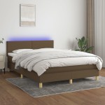 vidaXL Pat cu arcuri, saltea și LED, maro închis, 140x190 cm, textil vidaXL Pat cu arcuri, saltea și LED, maro închis, 140x190 cm, textil
