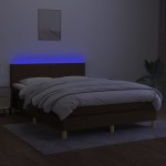 vidaXL Pat cu arcuri, saltea și LED, maro închis, 140x190 cm, textil vidaXL Pat cu arcuri, saltea și LED, maro închis, 140x190 cm, textil