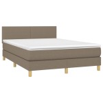 vidaXL Pat cu arcuri, saltea și LED, gri taupe, 140x190 cm, textil