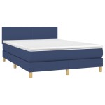 vidaXL Pat cu arcuri, saltea și LED, albastru, 140x190 cm, textil