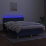 vidaXL Pat cu arcuri, saltea și LED, albastru, 140x190 cm, textil