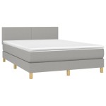 vidaXL Pat cu arcuri, saltea și LED, gri deschis, 140x200 cm, textil