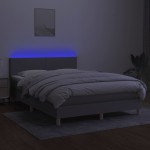 vidaXL Pat cu arcuri, saltea și LED, gri deschis, 140x200 cm, textil