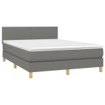 vidaXL Pat cu arcuri, saltea și LED, gri închis, 140x200 cm, textil