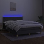 vidaXL Pat cu arcuri, saltea și LED, gri închis, 140x200 cm, textil