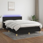 vidaXL Pat cu arcuri, saltea și LED, negru, 140x200 cm, textil vidaXL Pat cu arcuri, saltea și LED, negru, 140x200 cm, textil
