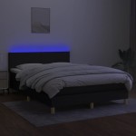 vidaXL Pat cu arcuri, saltea și LED, negru, 140x200 cm, textil vidaXL Pat cu arcuri, saltea și LED, negru, 140x200 cm, textil
