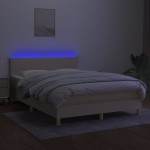 vidaXL Pat cu arcuri, saltea și LED, crem, 140x200 cm, textil