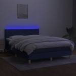 vidaXL Pat cu arcuri, saltea și LED, albastru, 140x200 cm, textil