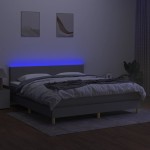 vidaXL Pat cu arcuri, saltea și LED, gri deschis, 160x200 cm, textil
