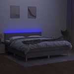 vidaXL Pat cu arcuri, saltea și LED, gri deschis, 180x200 cm, textil