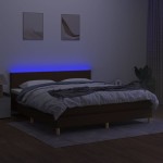vidaXL Pat cu arcuri, saltea și LED, maro închis, 180x200 cm, textil