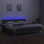 vidaXL Pat cu arcuri, saltea și LED, gri închis, 200x200 cm, textil